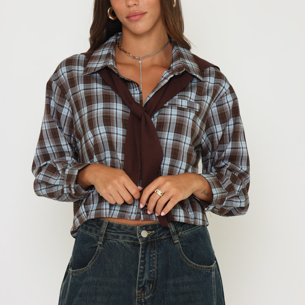 חולצת משבצות בנדנה סריג