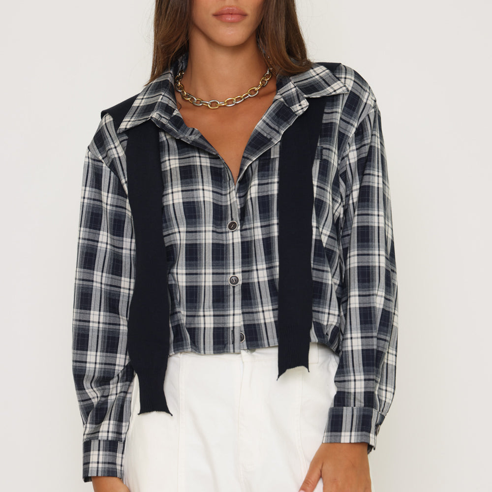 חולצת משבצות בנדנה סריג